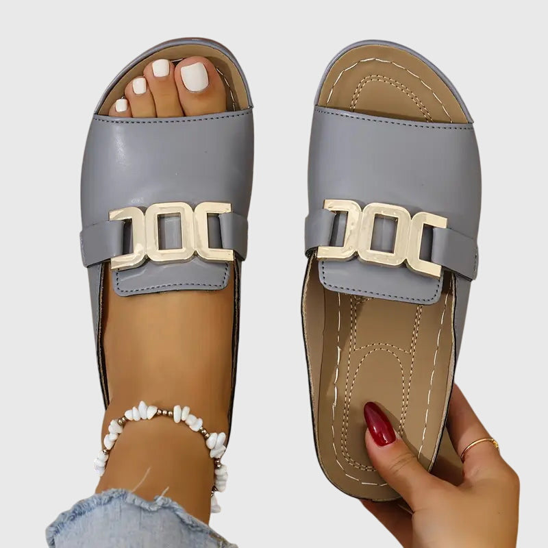 Mave | Gold Chain Buckle Flat Comfort Sandals