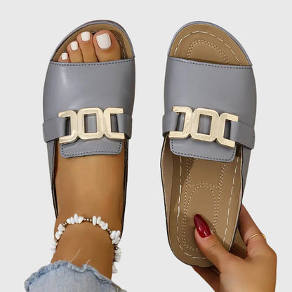 Mave | Gold Chain Buckle Flat Comfort Sandals