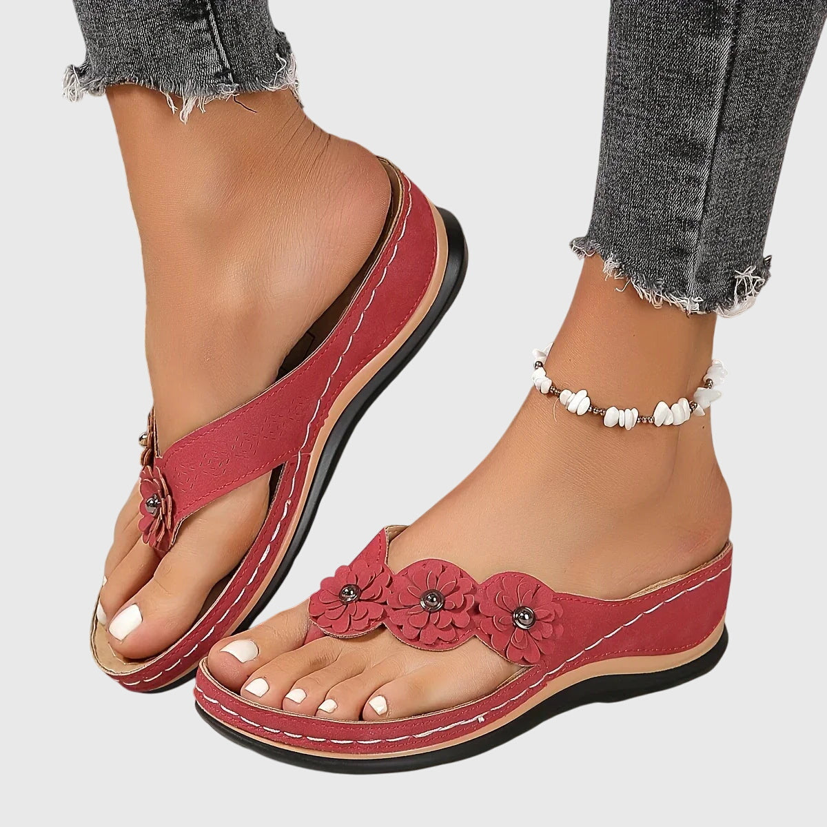 Flo | Flower Wedge Flip Flop Comfort Sandals