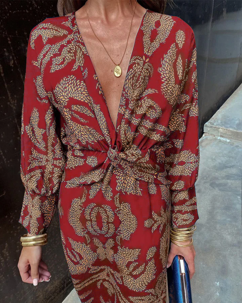 Camille | Floral Wrap Boho Wedding Guest Midi Dress