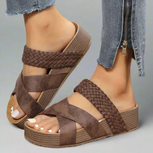 Amber | Woven Strap Platform Slide Sandals