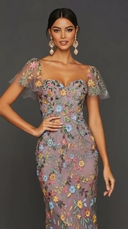 Faye | Floral Embroidered Summer Wedding Guest Midi Dress