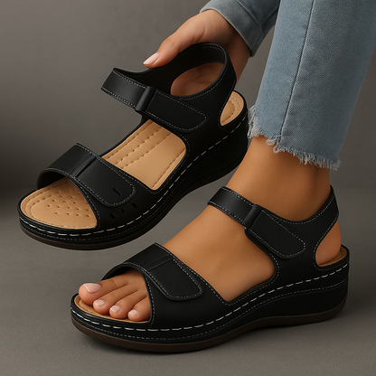 Nina | Velcro Strap Wedge Comfort Sandals