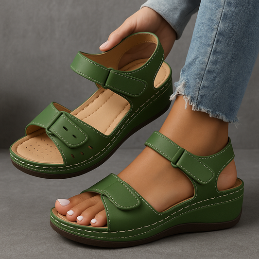 Nina | Velcro Strap Wedge Comfort Sandals