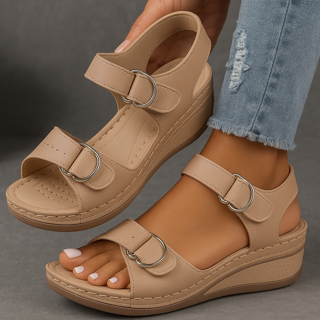 Nina | Velcro Strap Wedge Comfort Sandals