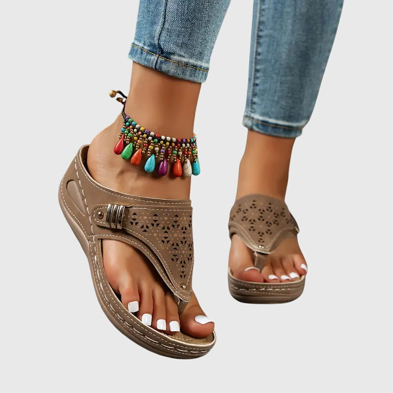Lila | Cutout Upper Wedge Comfort Thong Sandals