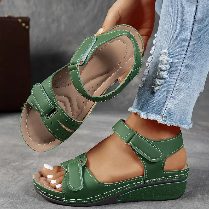 Nina | Velcro Strap Wedge Comfort Sandals