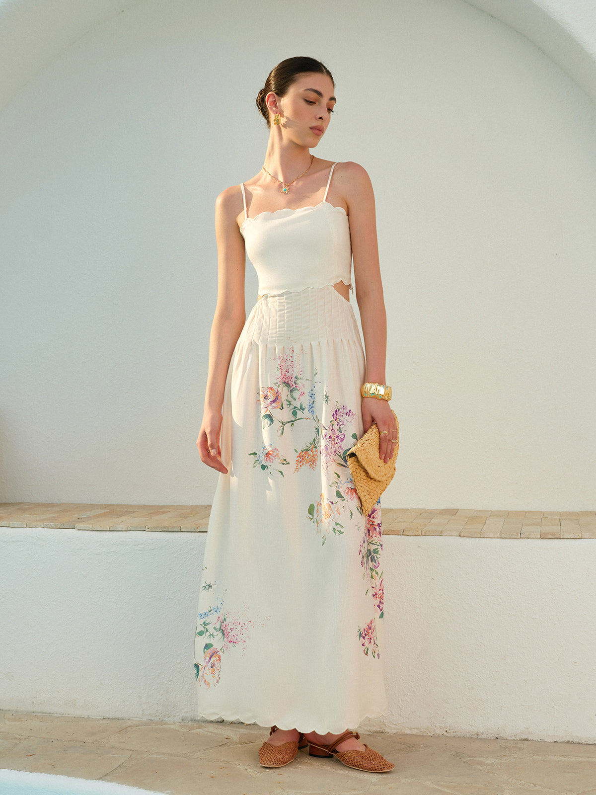 Cara | Floral Cutout Scallop Maxi Vacation Dress