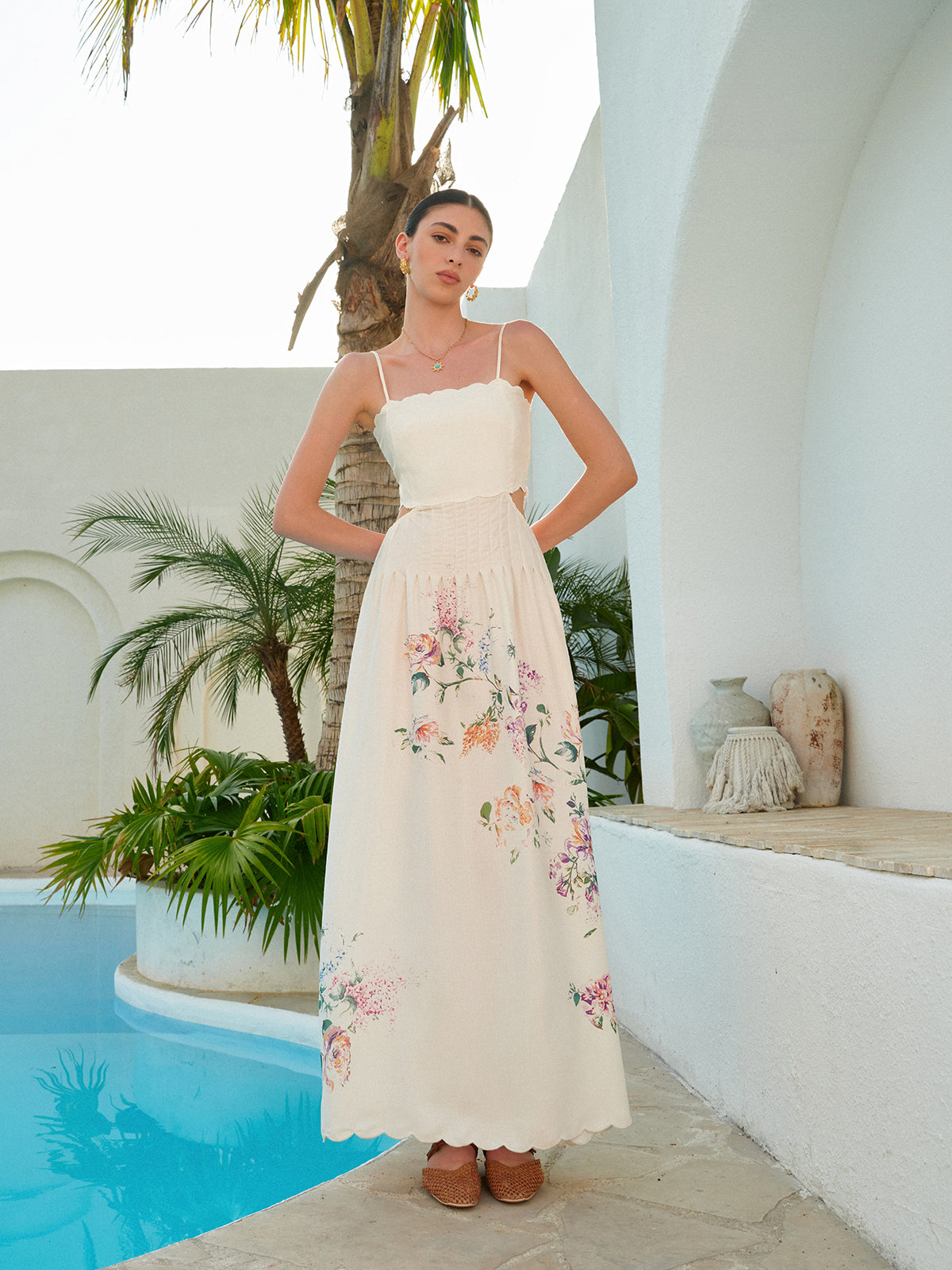 Cara | Floral Cutout Scallop Maxi Vacation Dress