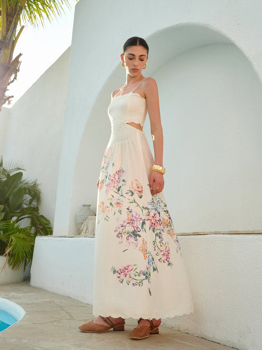 Cara | Floral Cutout Scallop Maxi Vacation Dress
