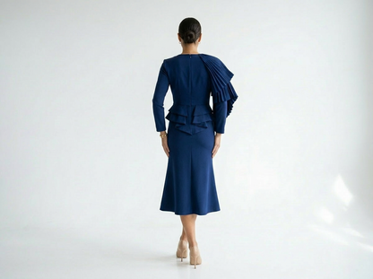 Sarah | Evening Pleated Ruffle Midi Dress