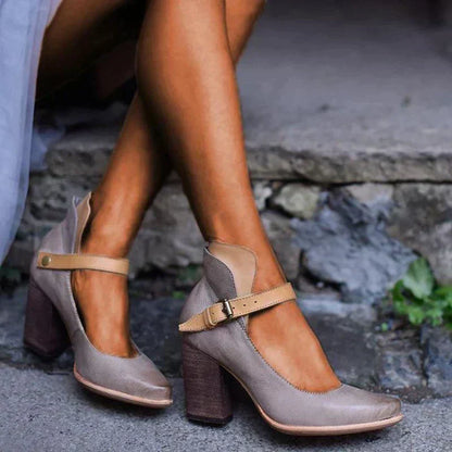 Becca | Two Tone Ankle Strap Mary Jane Block Heels