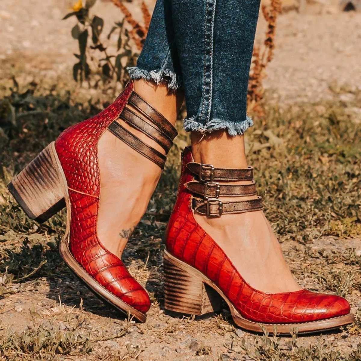 Lena | Comfortable Triple Buckle Block Heeled Sandals