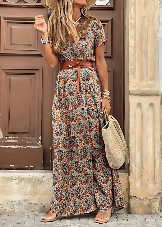 Leah | Floral Boho Maxi Dress With Matching Belt