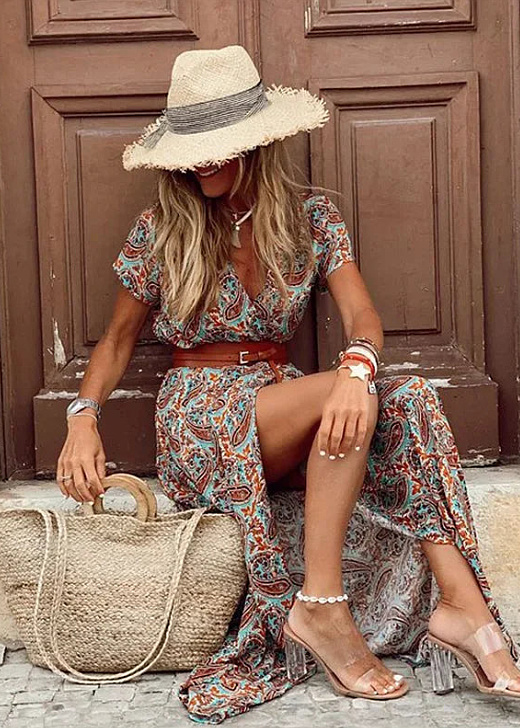 Leah | Floral Boho Maxi Dress With Matching Belt