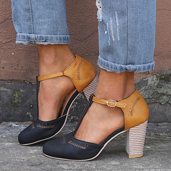 Vera | Two Tone T-Bar Block Heels