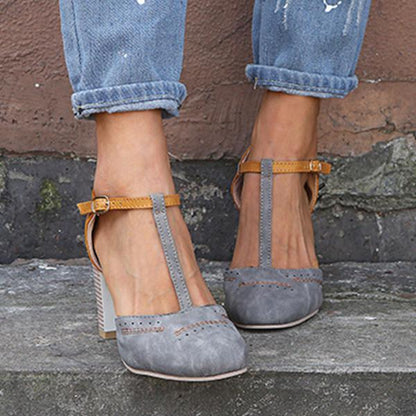 Vera | Two Tone T-Bar Block Heels