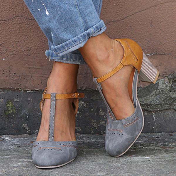 Vera | Two Tone T-Bar Block Heels