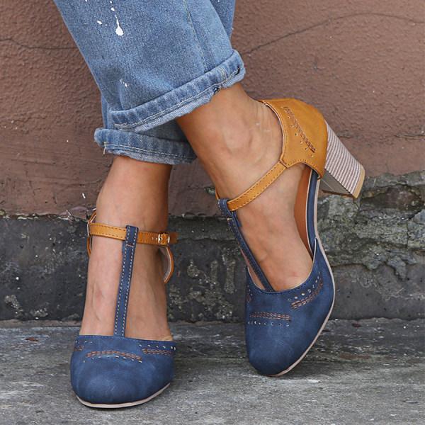 Vera | Two Tone T-Bar Block Heels