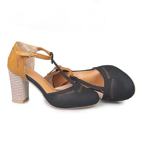 Vera | Two Tone T-Bar Block Heels