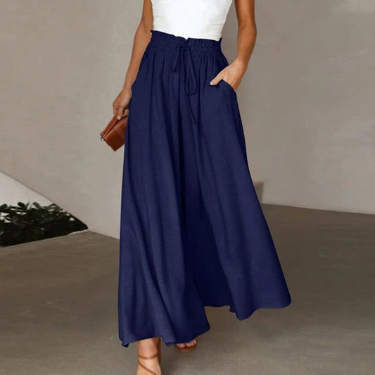 Rowe | Drawstring A-Line High Waist Wide Leg Linen Pants