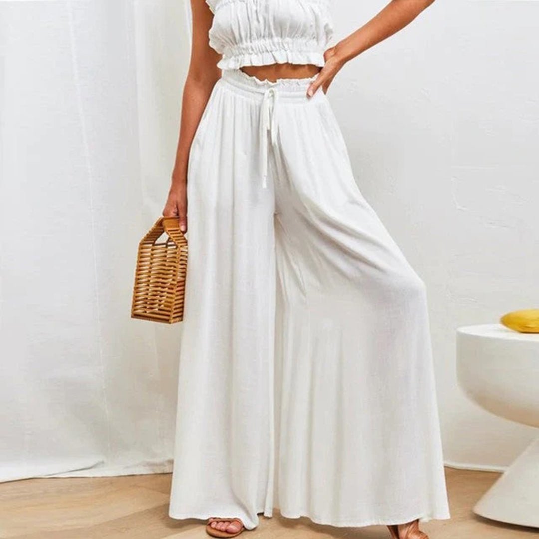 Rowe | Drawstring A-Line High Waist Wide Leg Linen Pants