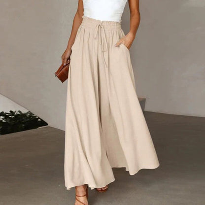Rowe | Drawstring A-Line High Waist Wide Leg Linen Pants