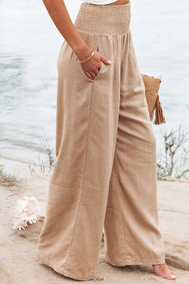 Maren | Smocked High Waist Wide Leg Linen Pants
