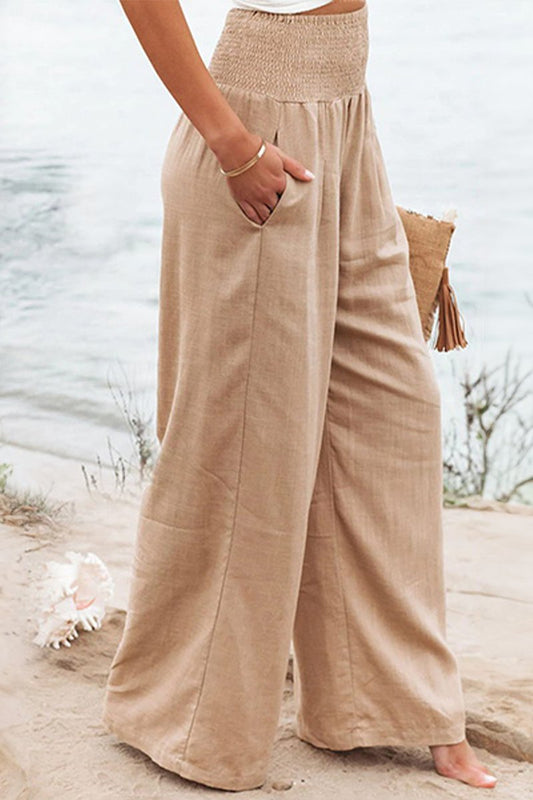 Maren | Smocked High Waist Wide Leg Linen Pants