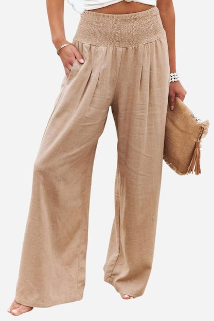 Maren | Smocked High Waist Wide Leg Linen Pants