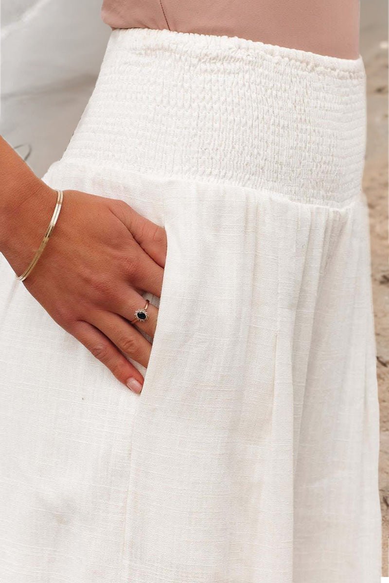 Maren | Smocked High Waist Wide Leg Linen Pants