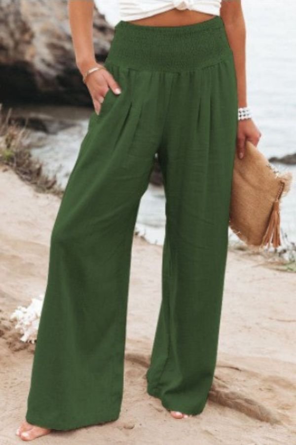 Maren | Smocked High Waist Wide Leg Linen Pants