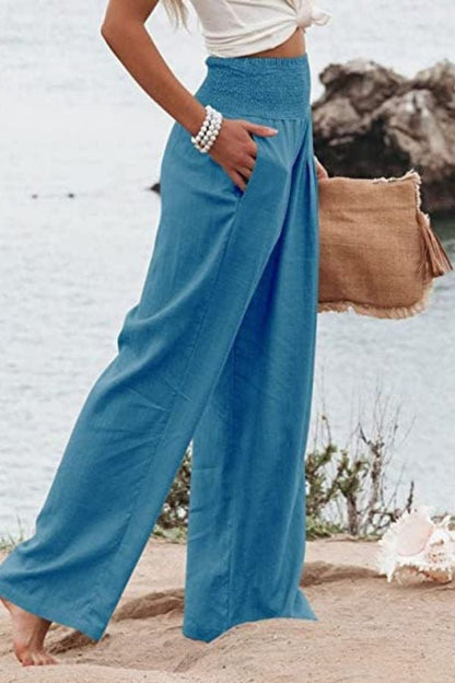 Maren | Smocked High Waist Wide Leg Linen Pants