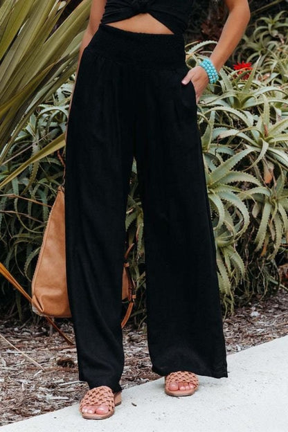 Maren | Smocked High Waist Wide Leg Linen Pants
