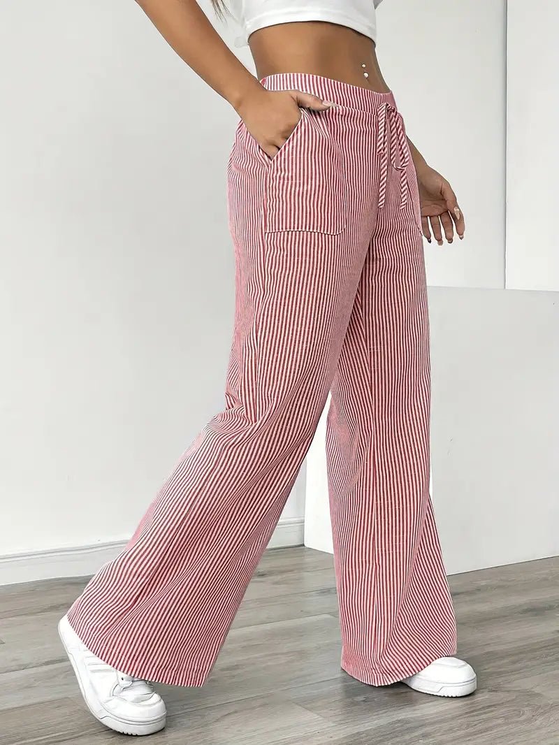 Elin | Striped Drawstring Wide Leg Linen Pants