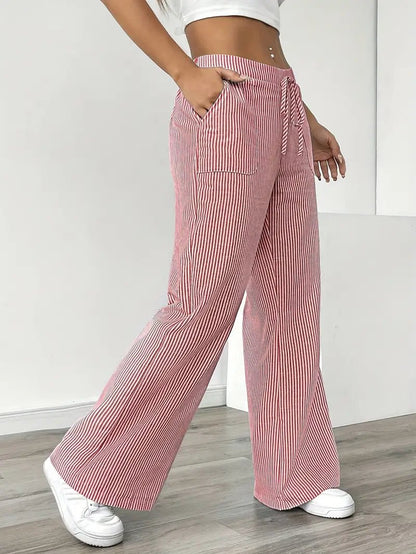 Elin | Striped Drawstring Wide Leg Linen Pants