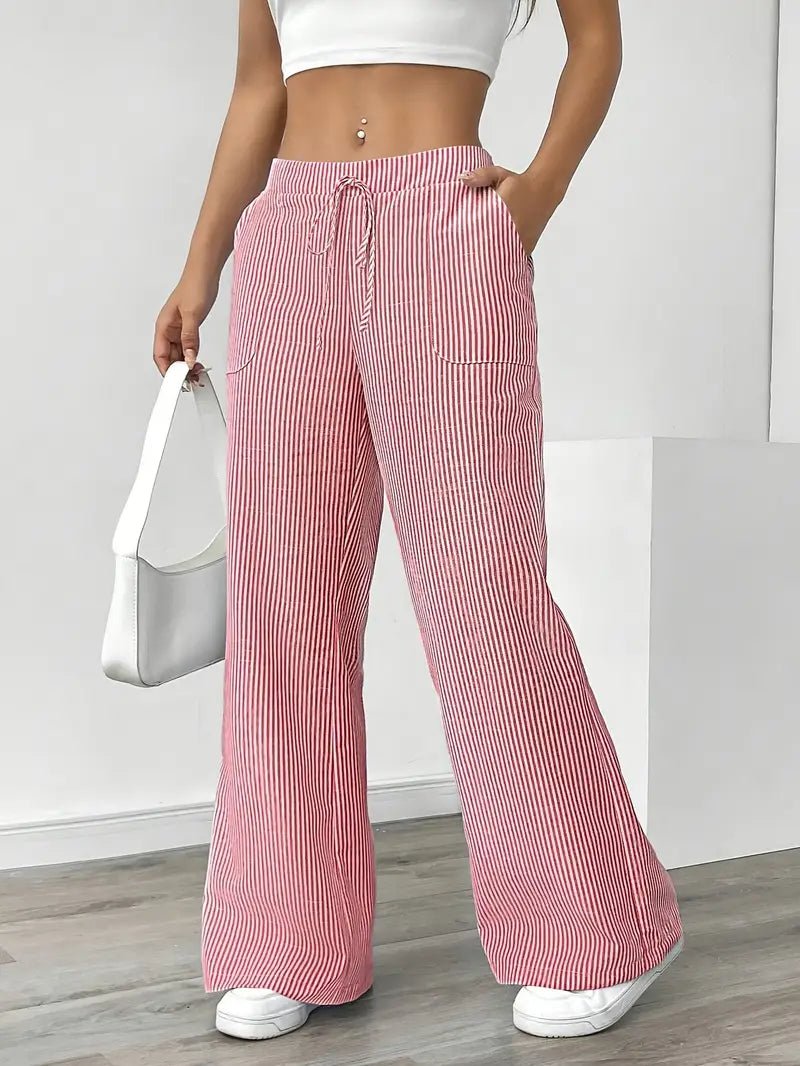 Elin | Striped Drawstring Wide Leg Linen Pants