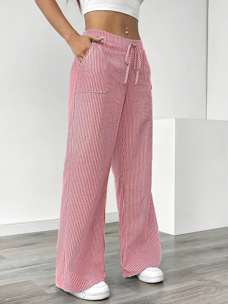 Elin | Striped Drawstring Wide Leg Linen Pants