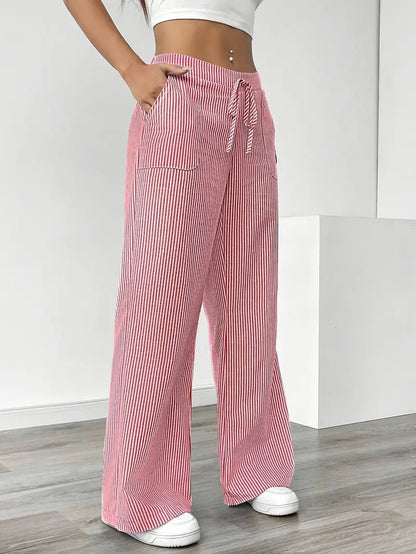 Elin | Striped Drawstring Wide Leg Linen Pants