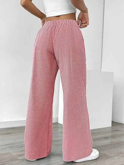 Elin | Striped Drawstring Wide Leg Linen Pants