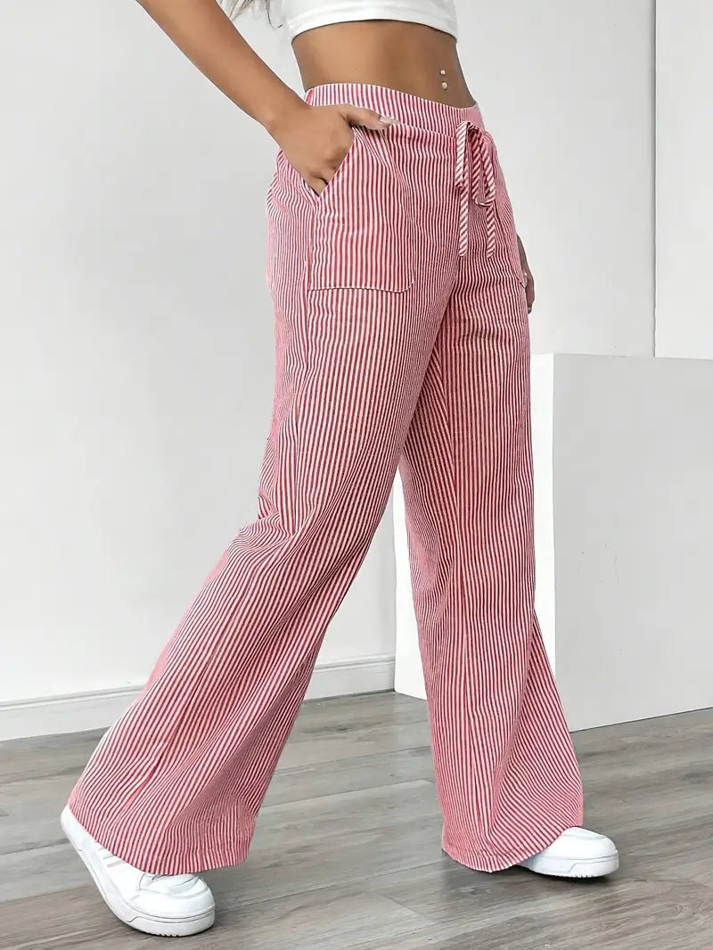 Elin | Striped Drawstring Wide Leg Linen Pants