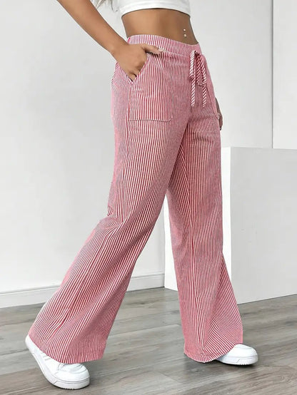 Elin | Striped Drawstring Wide Leg Linen Pants