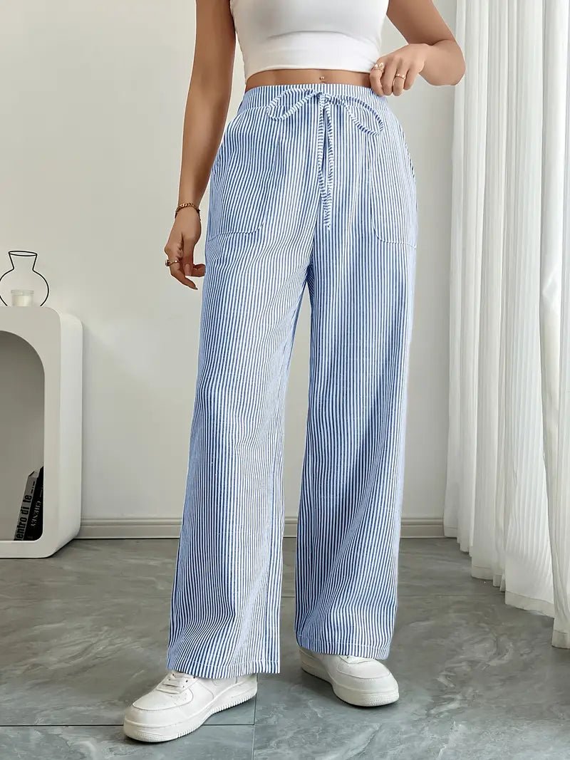 Elin | Striped Drawstring Wide Leg Linen Pants