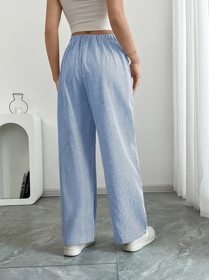 Elin | Striped Drawstring Wide Leg Linen Pants