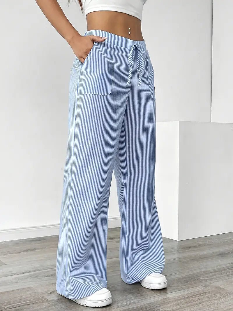 Elin | Striped Drawstring Wide Leg Linen Pants