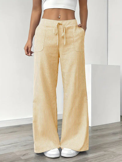 Elin | Striped Drawstring Wide Leg Linen Pants