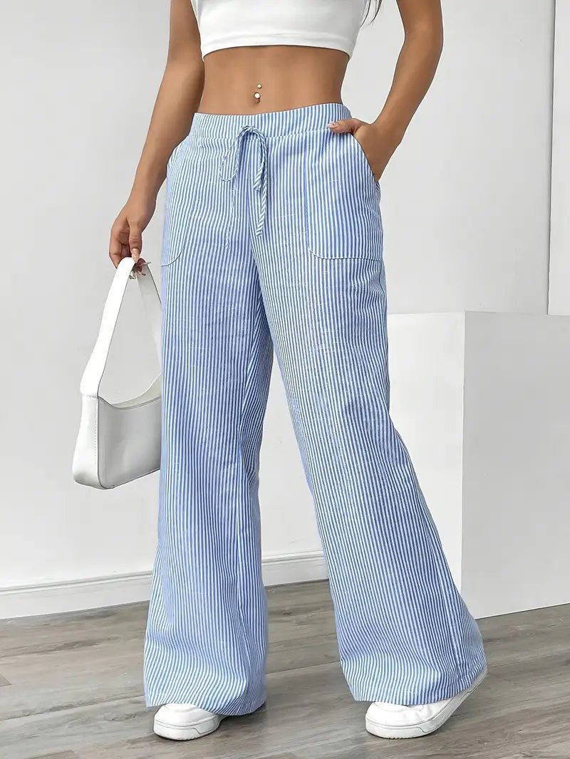 Elin | Striped Drawstring Wide Leg Linen Pants