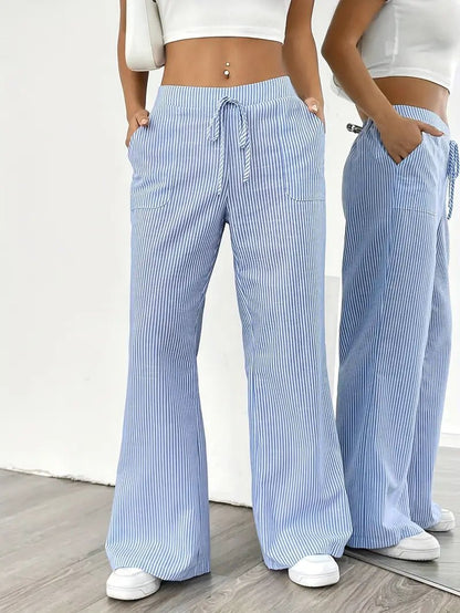 Elin | Striped Drawstring Wide Leg Linen Pants