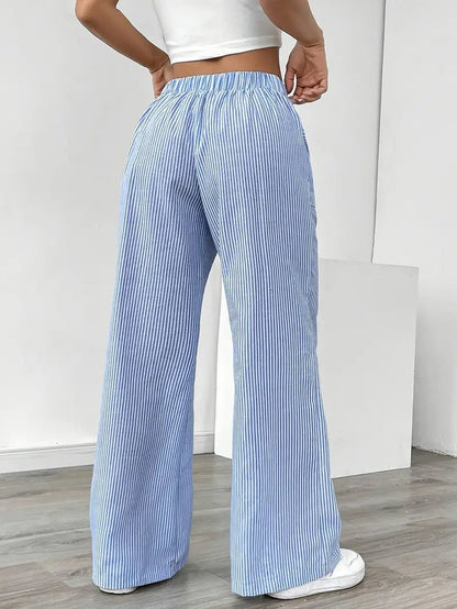 Elin | Striped Drawstring Wide Leg Linen Pants