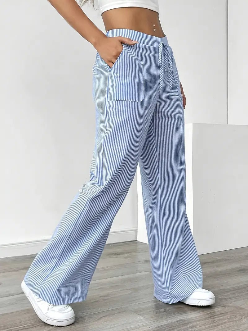 Elin | Striped Drawstring Wide Leg Linen Pants